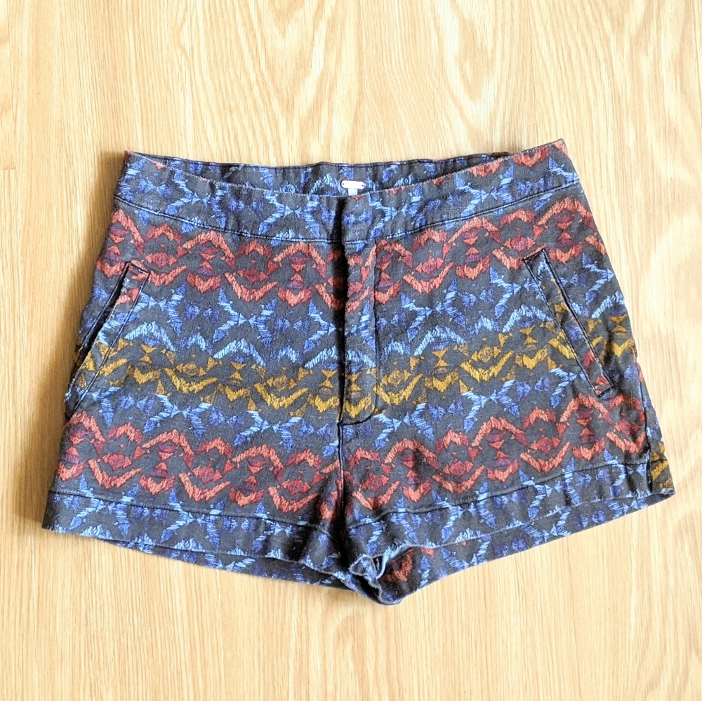 Free People Womens 2 Southwestern Print Linen Blend Shorts Blue Orange Brown 208
